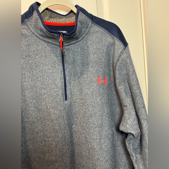 Under Armour Loose Cold-Gear Men's 2XL 1/4 Zip Navy/Grey Long Sleeve Pullover - Picture 2 of 14